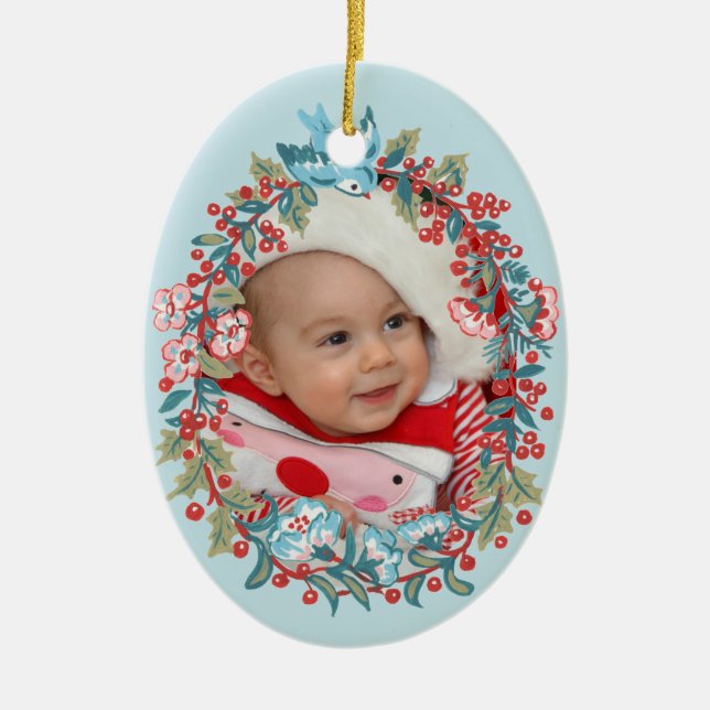 Baby Boy First Christmas 1st Cute Pastel Blue Ceramic Tree Decoration (Front)