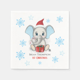 Baby Boy First Christmas Cute Elephant Holidays Napkin