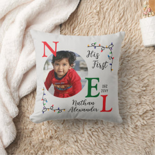 Baby Boy First Christmas Festive First Noel Photo Cushion