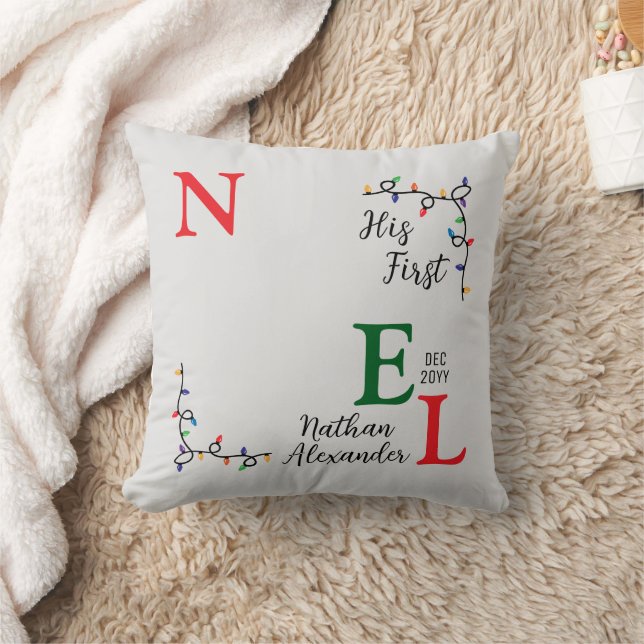 Baby Boy First Christmas Festive First Noel Photo Cushion (Blanket)