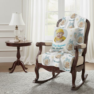 Baby boy First Christmas Gingerbread Photo & Name Cushion