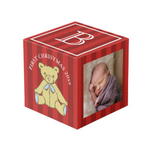 Baby Boy First Christmas Personalised Photo Cube