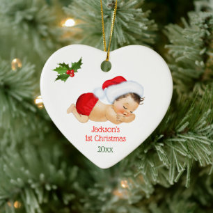 Baby Boy First Christmas Red Santa Hat Ceramic Tree Decoration