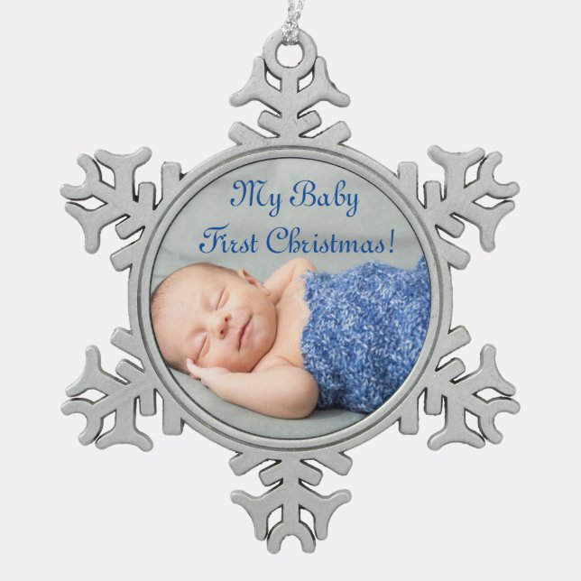 Baby Boy First Christmas Snowflake Pewter Christmas Ornament (Front)