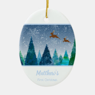 Baby Boy First Christmas Snowflake Photo Ceramic Tree Decoration