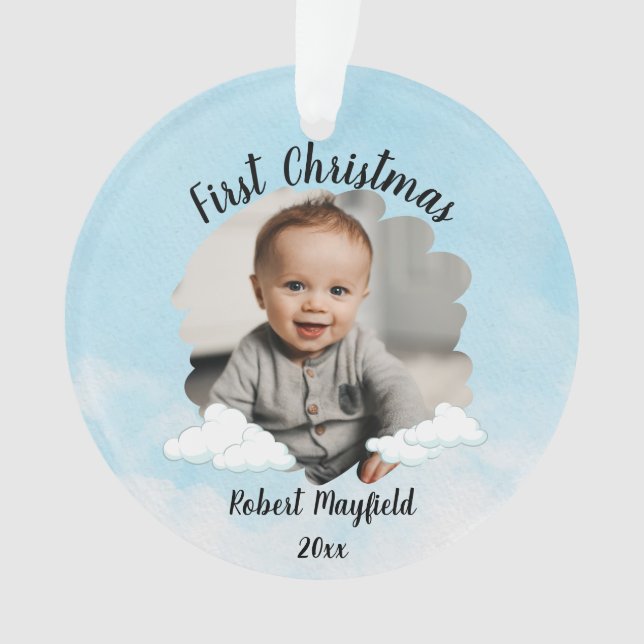 Baby Boy First Christmas With Personalised Photo Ornament (Front)