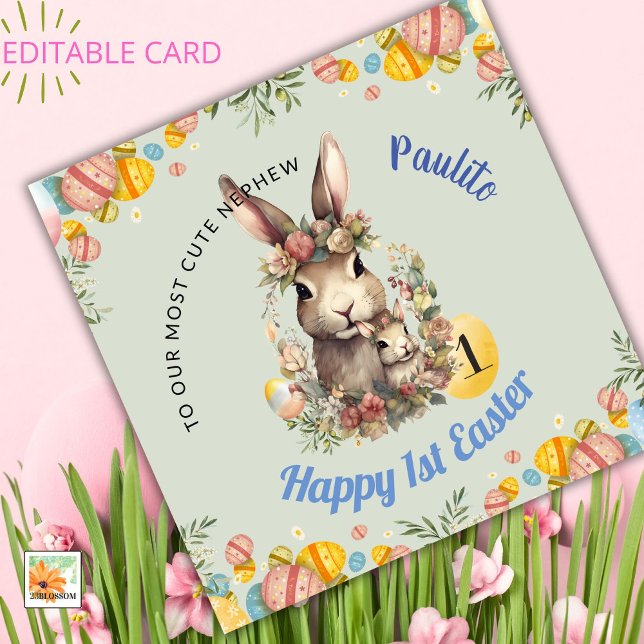BABY BOY First Easter Card, 1st Easter Bunny Holiday Card (Creator Uploaded)