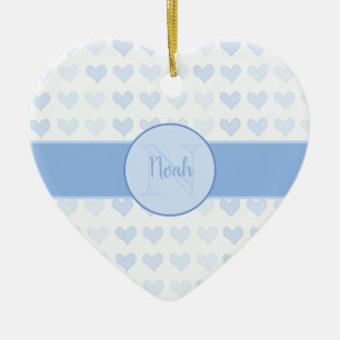 Baby Boy First Name Blue Monogram Heart Christmas Ceramic Tree Decoration