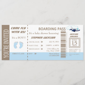 Baby Boy Flight Ticket Invitation Customisable