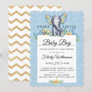 Baby Boy Floral Elephant Baby Shower Invitation