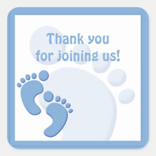 Baby Boy Footprint Little Feet Party Favour Sticke Square Sticker