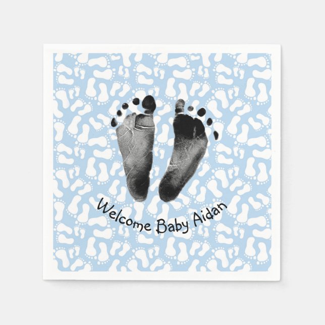 Baby Boy Footprint on Blue Napkin (Front)
