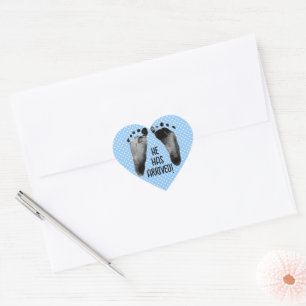 Baby Boy Footprints On Polka Dots Heart Sticker