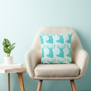 Baby Boy Forest Nursery Deer Mint Aqua Pattern Cushion