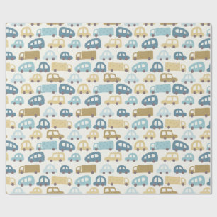 Baby Boy Gift Wrap Cars & Trucks   Blue & Beige