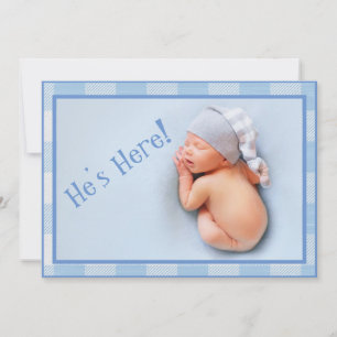 Baby Boy Gingham Modern Photo Birth Announcement