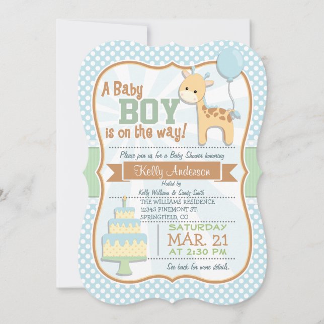Baby Boy Giraffe, Pastel Baby Shower Invite (Front)