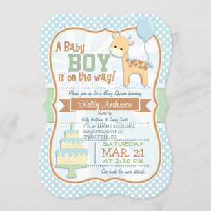 Baby Boy Giraffe, Pastel Baby Shower Invite
