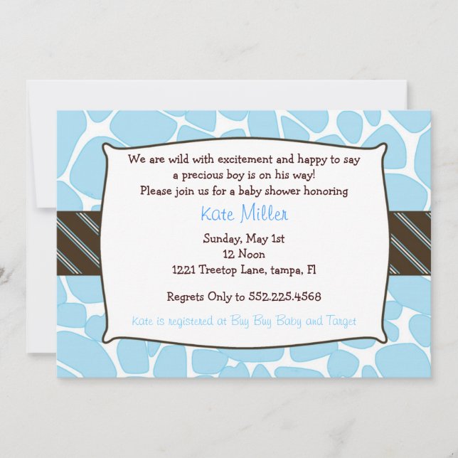 Baby Boy Giraffe shower invitation (Front)