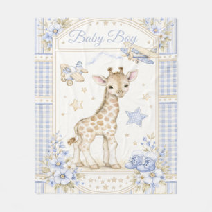 Baby Boy Giraffe Toy Planes Booties Stars Plaid Fleece Blanket
