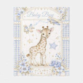 Baby Boy Giraffe Toy Planes Booties Stars Plaid Fleece Blanket