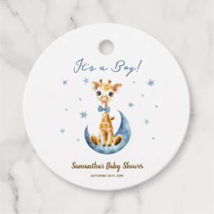 Baby Boy Giraffe Watercolor Dusty Blue Baby Shower Favour Tags