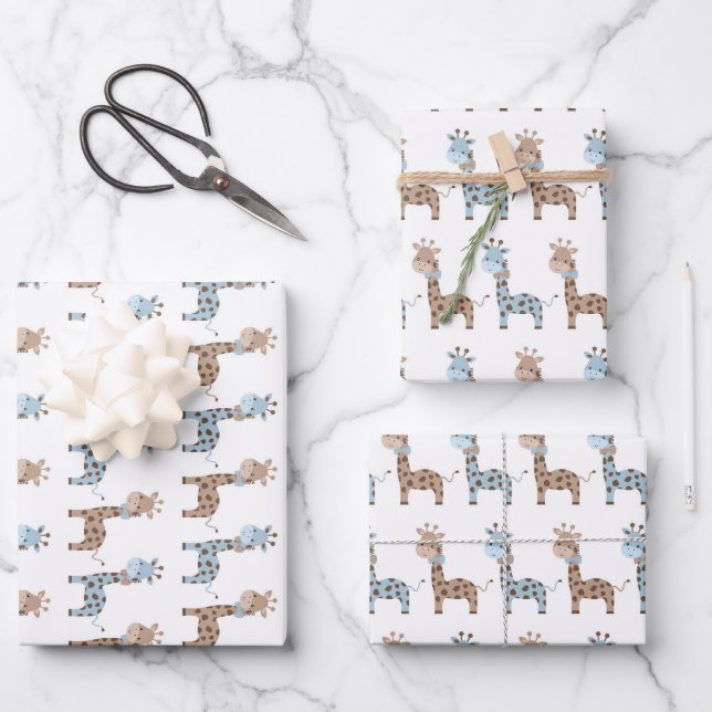 Baby Boy Giraffe  Wrapping Paper Sheet (Front)