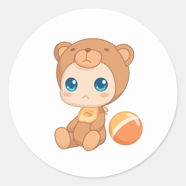 Baby Boy Girl Bear Jumpsuit Classic Round Sticker (Front)