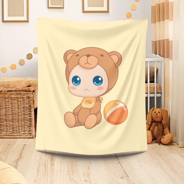 Baby Boy Girl Bear Jumpsuit on Yellow Fleece Blanket (Creator Uploaded)