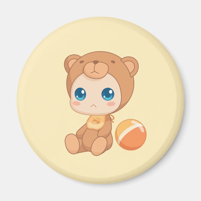 Baby Boy Girl Bear Jumpsuit on Yellow Magnet (Front)