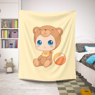 Baby Boy Girl Bear Jumpsuit on Yellow Sherpa Blanket