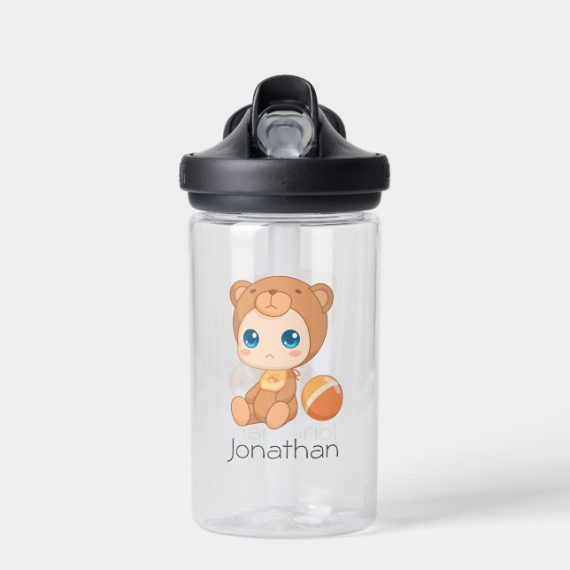 Baby Boy Girl Bear Jumpsuit Water Bottle (Front)
