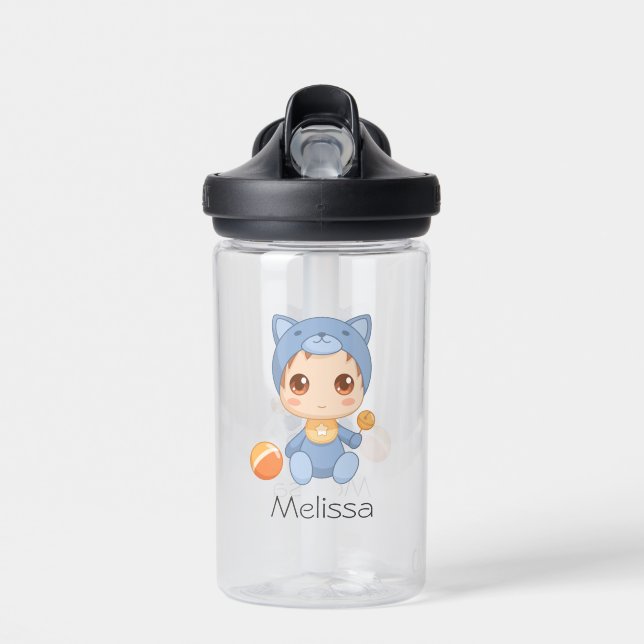Baby Boy Girl Cat Jumpsuit Water Bottle (Front)