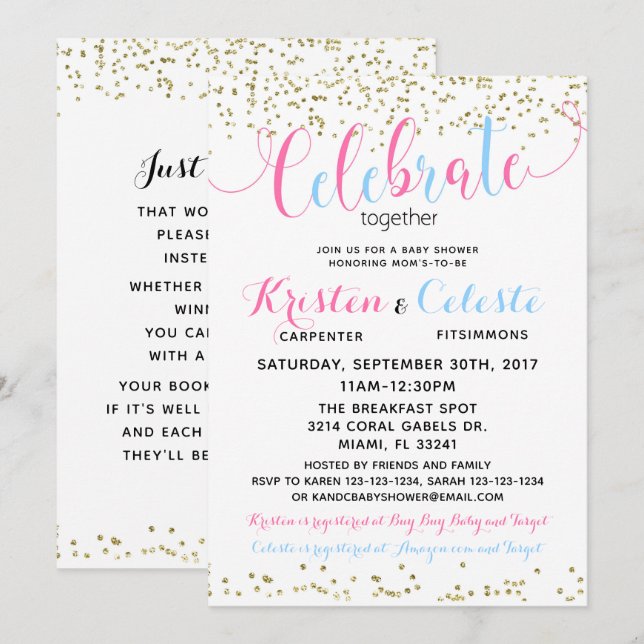Baby Boy Girl Combined Joint Friends Baby Shower Invitation (Front/Back)