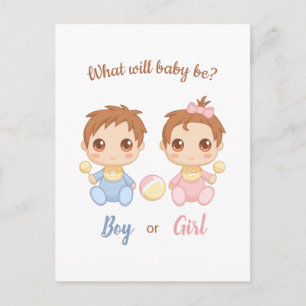 Baby Boy Girl Gender Reveal Party Invitation Postcard