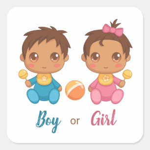 Baby Boy Girl Gender Reveal Square Sticker
