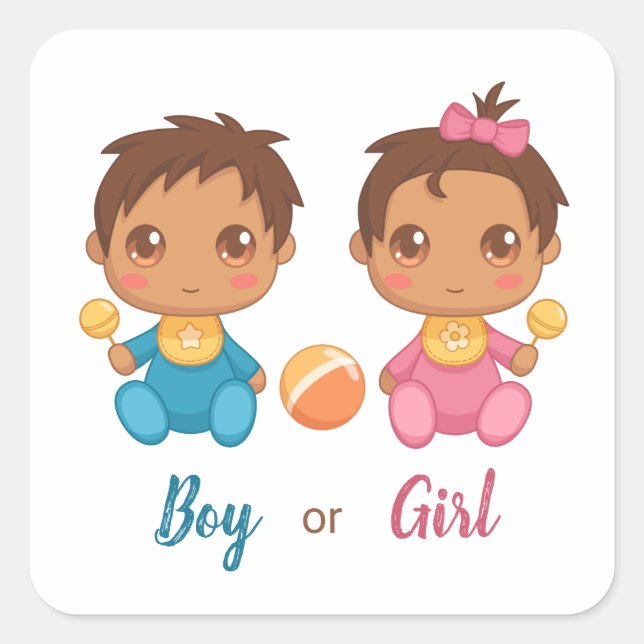 Baby Boy Girl Gender Reveal Square Sticker (Front)