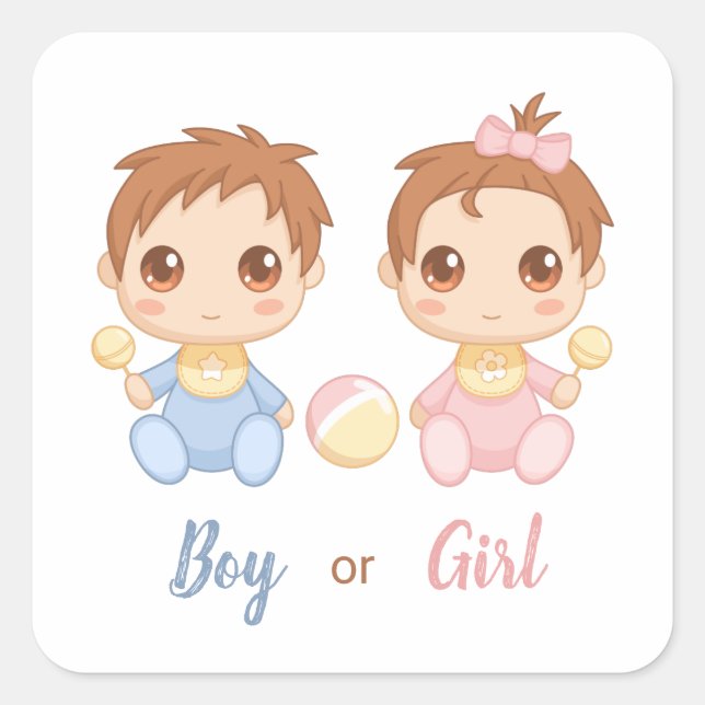 Baby Boy Girl Gender Reveal Square Sticker (Front)