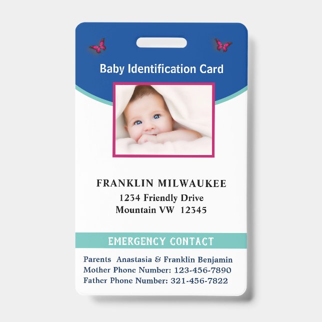 Baby Boy Girl Photo ID Identification Card Custom Badge (Front)