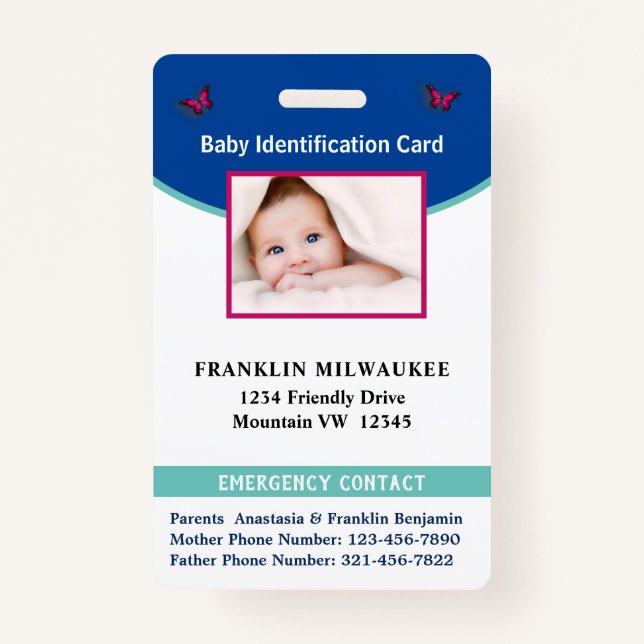 Baby Boy Girl Photo ID Identification Card Custom ID Badge (Front)