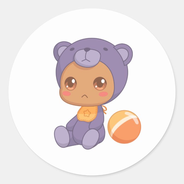 Baby Boy Girl Purple Bear Jumpsuit Classic Round Sticker (Front)