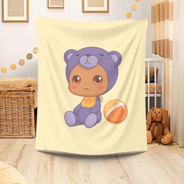 Baby Boy Girl Purple Bear Jumpsuit on Yellow Fleece Blanket (Creator Uploaded)