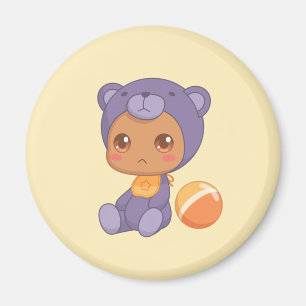 Baby Boy Girl Purple Bear Jumpsuit on Yellow Magnet