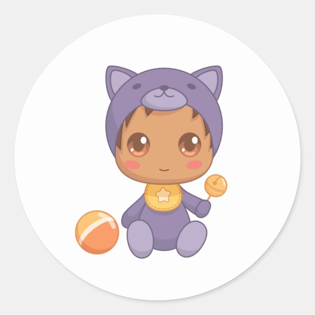 Baby Boy Girl Purple Cat Jumpsuit Classic Round Sticker (Front)
