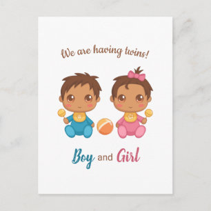 Baby Boy Girl Twins Announcement Postcard