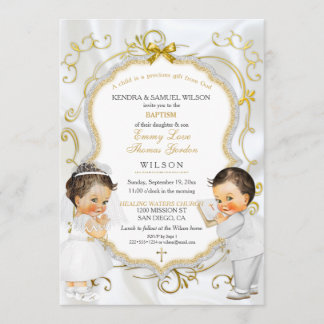 Baby Boy Girl Twins Baptism Christening Communion Invitation