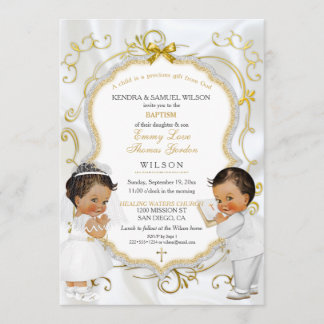 Baby Boy Girl Twins Baptism Christening Communion Invitation
