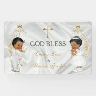 Baby Boy & Girl Twins Baptism Christening Ethnic B Banner