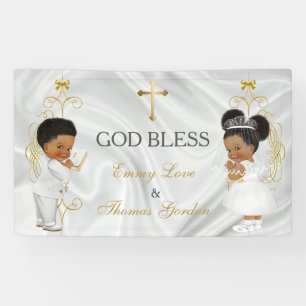 Baby Boy & Girl Twins Baptism Christening Ethnic Banner