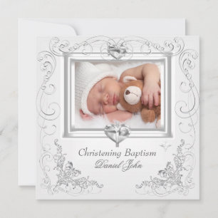 Baby Boy Girl White Christening Baptism Cross 2 Invitation